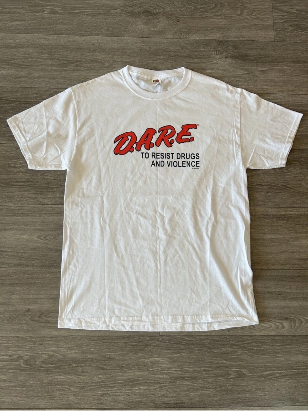 Vintage Y2K DARE T Shirt M White Fruit Loom Anti Drug Graphic Tee 2000s Retro